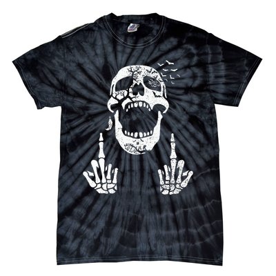 Halloween Skeleton Bones Middle Finger Skull Tie-Dye T-Shirt