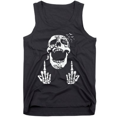 Halloween Skeleton Bones Middle Finger Skull Tank Top