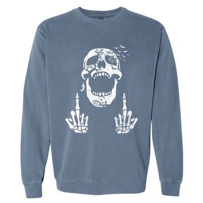 Halloween Skeleton Bones Middle Finger Skull Garment-Dyed Sweatshirt