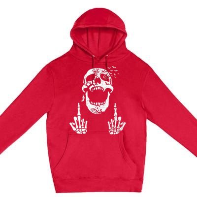 Halloween Skeleton Bones Middle Finger Skull Premium Pullover Hoodie