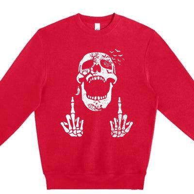 Halloween Skeleton Bones Middle Finger Skull Premium Crewneck Sweatshirt