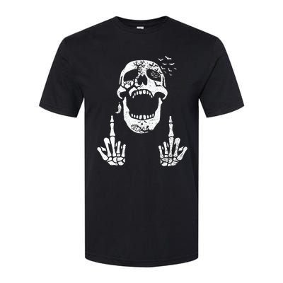 Halloween Skeleton Bones Middle Finger Skull Softstyle CVC T-Shirt