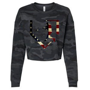 High School Baseball Season College Ball Player Usa Flag Cropped Pullover Crew