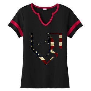 High School Baseball Season College Ball Player Usa Flag Ladies Halftime Notch Neck Tee