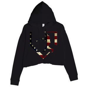 High School Baseball Season College Ball Player Usa Flag Crop Fleece Hoodie