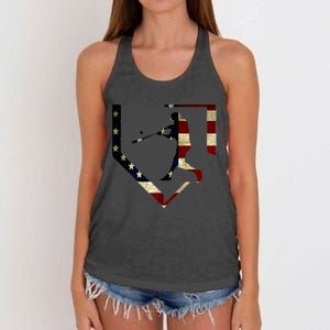 High School Baseball Season College Ball Player Usa Flag Women's Knotted Racerback Tank