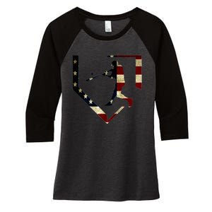 High School Baseball Season College Ball Player Usa Flag Women's Tri-Blend 3/4-Sleeve Raglan Shirt