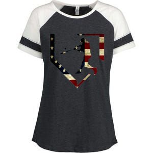 High School Baseball Season College Ball Player Usa Flag Enza Ladies Jersey Colorblock Tee