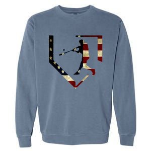 High School Baseball Season College Ball Player Usa Flag Garment-Dyed Sweatshirt