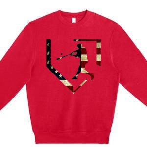 High School Baseball Season College Ball Player Usa Flag Premium Crewneck Sweatshirt