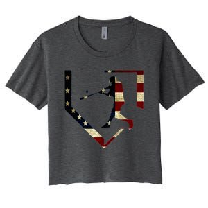 High School Baseball Season College Ball Player Usa Flag Women's Crop Top Tee