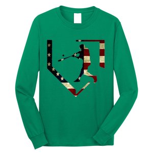 High School Baseball Season College Ball Player Usa Flag Long Sleeve Shirt