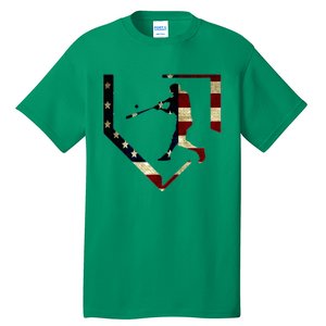 High School Baseball Season College Ball Player Usa Flag Tall T-Shirt