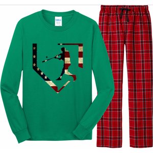 High School Baseball Season College Ball Player Usa Flag Long Sleeve Pajama Set