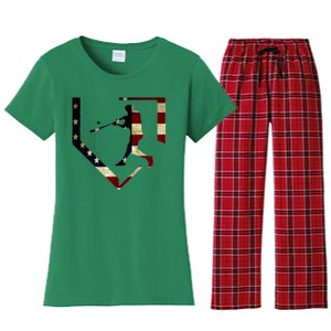 High School Baseball Season College Ball Player Usa Flag Women's Flannel Pajama Set