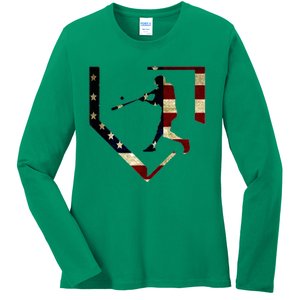 High School Baseball Season College Ball Player Usa Flag Ladies Long Sleeve Shirt