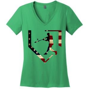 High School Baseball Season College Ball Player Usa Flag Women's V-Neck T-Shirt