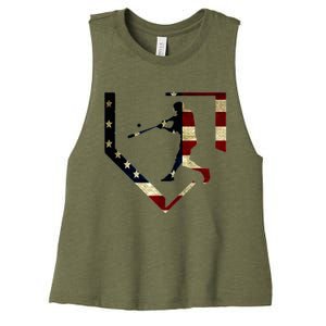 High School Baseball Season College Ball Player Usa Flag Women's Racerback Cropped Tank