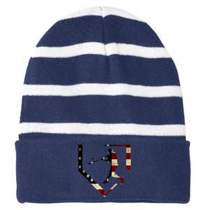 High School Baseball Season College Ball Player Usa Flag Striped Beanie with Solid Band