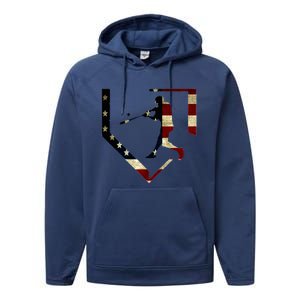 High School Baseball Season College Ball Player Usa Flag Performance Fleece Hoodie