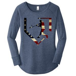 High School Baseball Season College Ball Player Usa Flag Women's Perfect Tri Tunic Long Sleeve Shirt