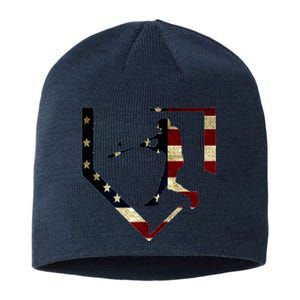 High School Baseball Season College Ball Player Usa Flag Sustainable Beanie