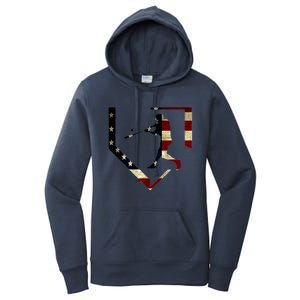 High School Baseball Season College Ball Player Usa Flag Women's Pullover Hoodie