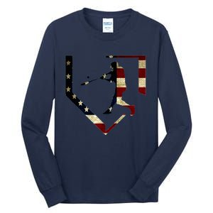 High School Baseball Season College Ball Player Usa Flag Tall Long Sleeve T-Shirt