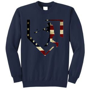 High School Baseball Season College Ball Player Usa Flag Tall Sweatshirt