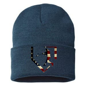 High School Baseball Season College Ball Player Usa Flag Sustainable Knit Beanie