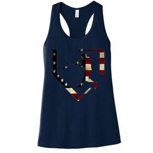 High School Baseball Season College Ball Player Usa Flag Women's Racerback Tank