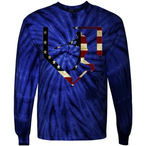 High School Baseball Season College Ball Player Usa Flag Tie-Dye Long Sleeve Shirt