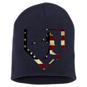 High School Baseball Season College Ball Player Usa Flag Short Acrylic Beanie