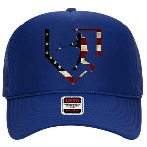 High School Baseball Season College Ball Player Usa Flag High Crown Mesh Back Trucker Hat