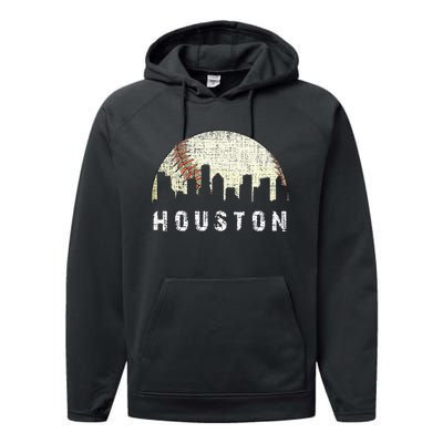 Houston Skyline Baseball Game Vintage Performance Fleece Hoodie