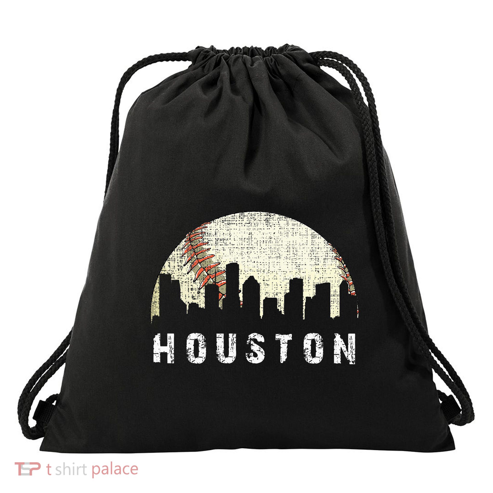 Houston Skyline Baseball Game Vintage Drawstring Bag