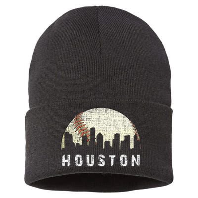 Houston Skyline Baseball Game Vintage Sustainable Knit Beanie