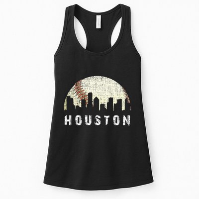 Houston Skyline Baseball Game Vintage Womens Tank Top