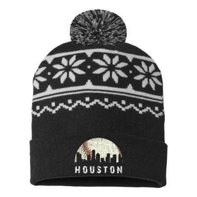 Houston Skyline Baseball Game Vintage USA-Made Snowflake Beanie