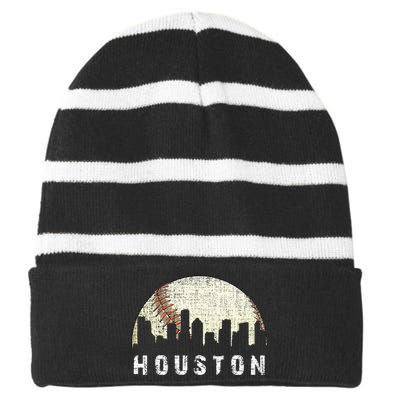 Houston Skyline Baseball Game Vintage Striped Beanie with Solid Band