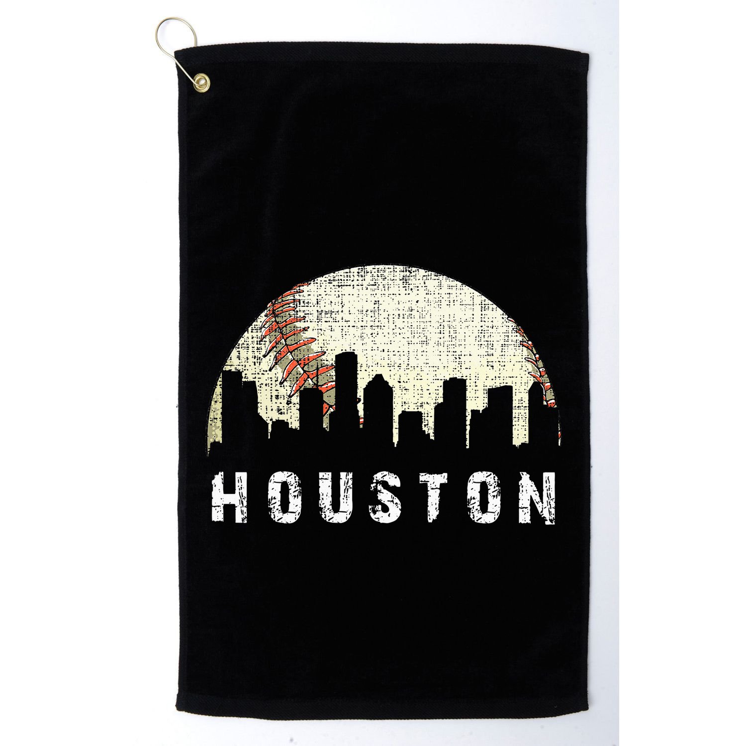 Houston Skyline Baseball Game Vintage Golf Towel