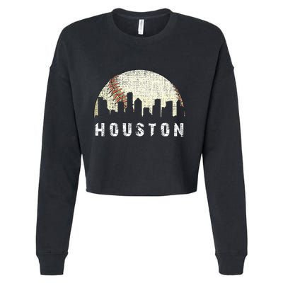 Houston Skyline Baseball Game Vintage Cropped Pullover Crew