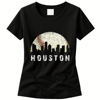 Houston Skyline Baseball Game Vintage Womens T-Shirt