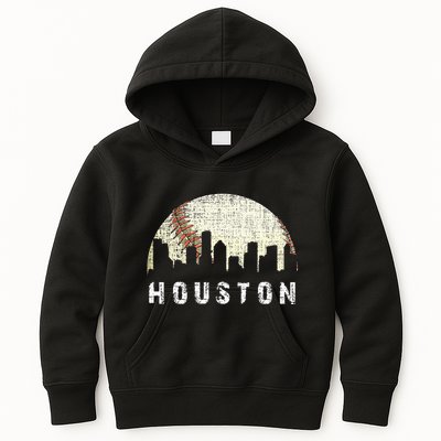 Houston Skyline Baseball Game Vintage Kids Hoodie