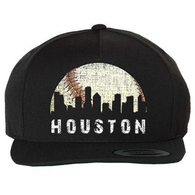 Houston Skyline Baseball Game Vintage Wool Snapback Cap