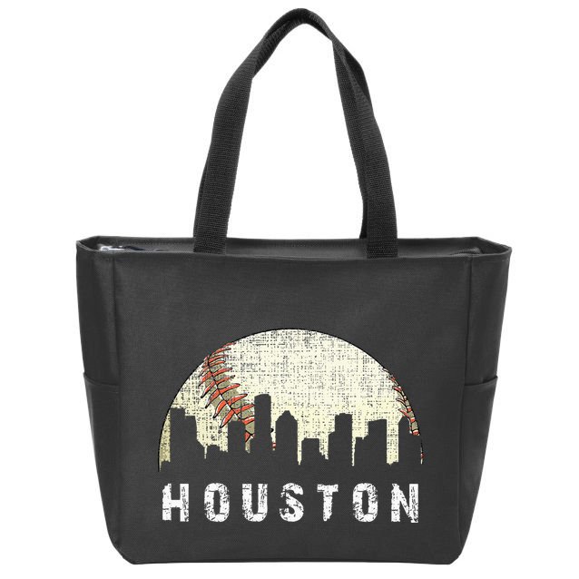 Houston Skyline Baseball Game Vintage Zip Tote Bag