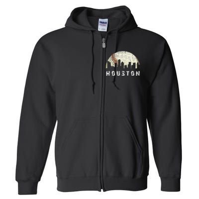 Houston Skyline Baseball Game Vintage Full Zip Hoodie