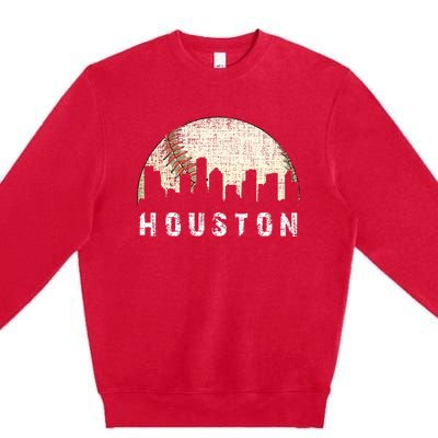 Houston Skyline Baseball Game Vintage Premium Crewneck Sweatshirt