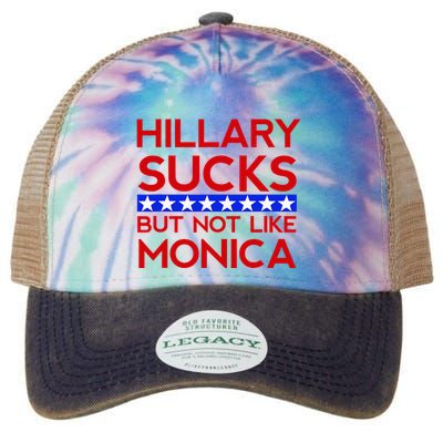 Hillary Sucks But Not Like Monica Funny Election Legacy Tie Dye Trucker Hat