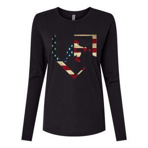 High School Baseball Catcher Gear American Flag Gift Sports Womens Cotton Relaxed Long Sleeve T-Shirt